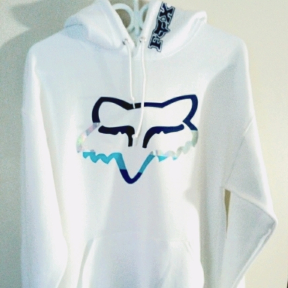 New, White hoodie,  w/fox on front